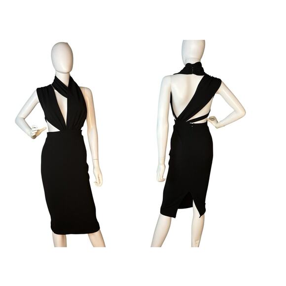 Misha Collection Size XS Helena Midi Halter Dress Black - Picture 2 of 10